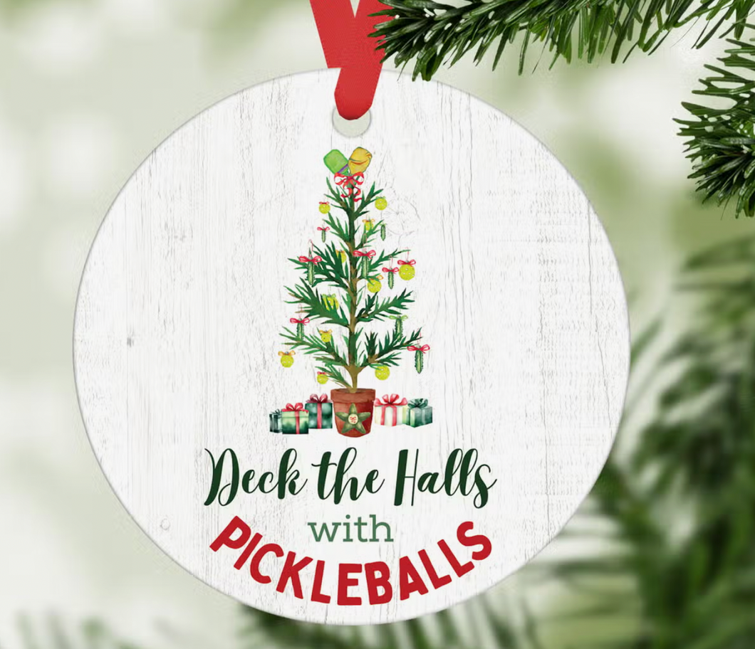 Deck Halls Pickleballs Ornament